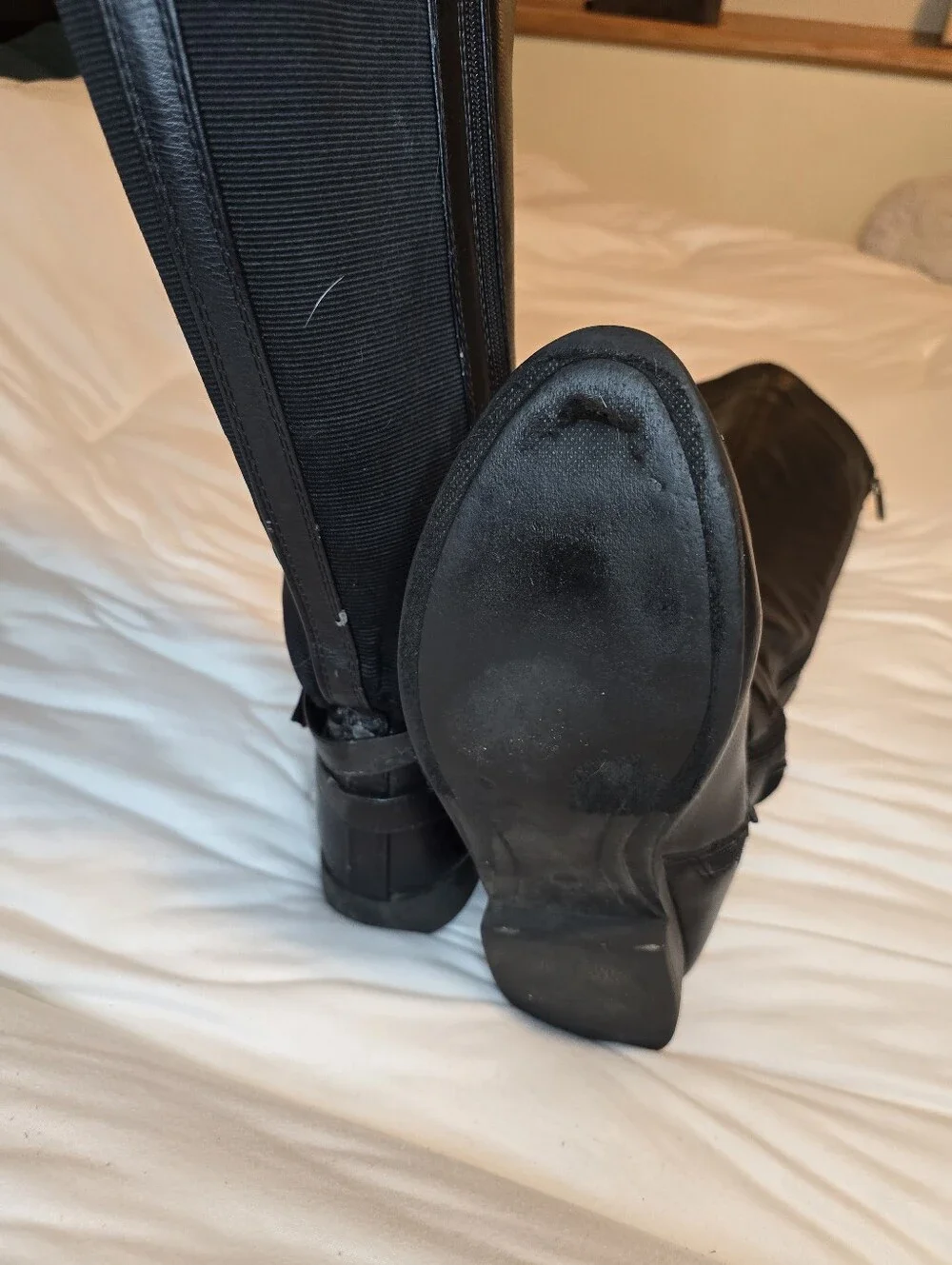 Women’s Over-the-Knee Black Leather Boots with Buckle Detail